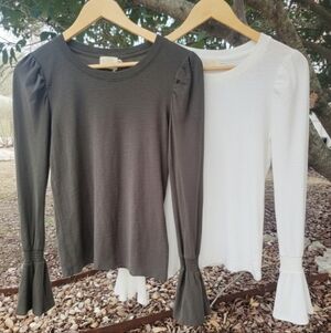 Like NEW Nation LTD Penny Flounce Ruffle Sleeve Tops Pima Cotton SET OF 2
